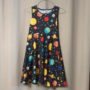 Girls' Black Planet Print Sleeveless A-Line Dress